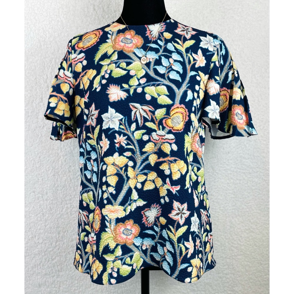 PETER PILOTTO • Blue Floral Print Short Sleeve Blouse, 4 - Picture 4 of 16
